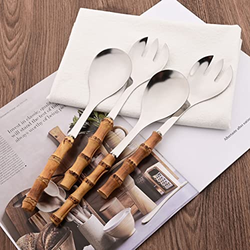 Uniturcky Serving Spoon and Fork Set, 304 Stainless Steel Serving Utensils with Natural Bamboo Handle, 10" Long Handle Serving Set for Kitchen Party Buffet, 4 Pieces / 2 of Each - My Kitchen Products
