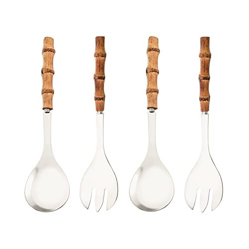 Uniturcky Serving Spoon and Fork Set, 304 Stainless Steel Serving Utensils with Natural Bamboo