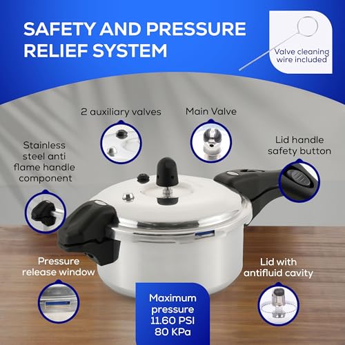 Universal (3.7 Quart / 3 Liter) Ultra Pressure Cooker, Pressure Pot with 6 Safety Systems, Aluminum Pressure Cooker for 4 Servings, Even Heat Distribution, Diameter 9.4 inches, Height 7 inches - My Kitchen Products