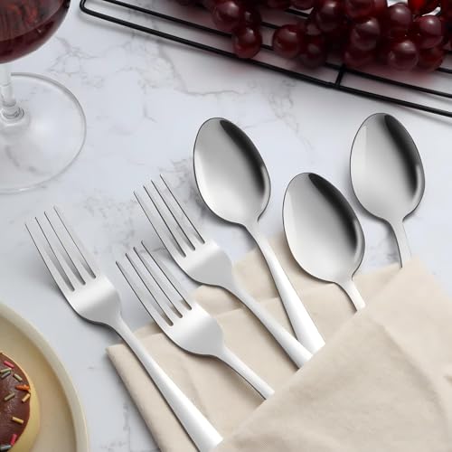 Unokit 24-Piece Spoons and Forks Set Silverware Set - Forks and Spoons Food Grade Stainless Steel Silverware for Home, Kitchen and Restaurant, 12-Fork and 12-Spoon, Mirror Polished&Dishwasher Safe - My Kitchen Products