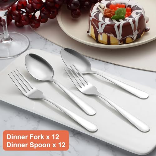 Unokit 24-Piece Spoons and Forks Set Silverware Set - Forks and Spoons Food Grade Stainless Steel Silverware for Home, Kitchen and Restaurant, 12-Fork and 12-Spoon, Mirror Polished&Dishwasher Safe - My Kitchen Products