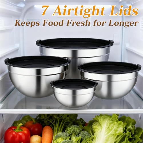 Unokit Mixing Bowls with Lids Set - 16 Pcs Stainless Steel Nesting Mixing Bowls with Grater Attachments, Mixing Bowl Set for Multi Mixing & Serving - My Kitchen Products