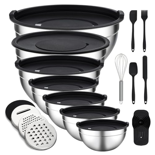 Unokit Mixing Bowls with Lids Set - 16 Pcs Stainless Steel Nesting Mixing Bowls with Grater Attachments, Mixing Bowl Set for Multi Mixing & Serving - My Kitchen Products