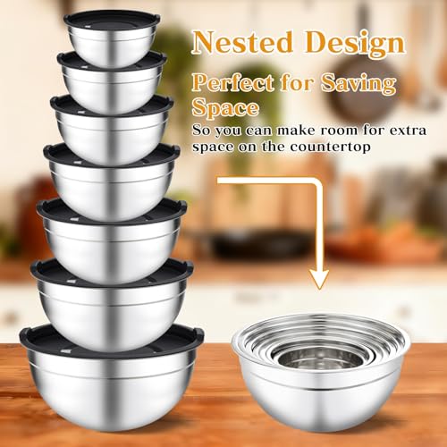 Unokit Mixing Bowls with Lids Set - 16 Pcs Stainless Steel Nesting Mixing Bowls with Grater Attachments, Mixing Bowl Set for Multi Mixing & Serving - My Kitchen Products