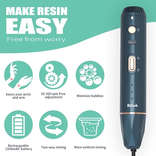 Upgraded Resin Mixer, Handheld Rechargeable Mixer with Minimizing Bubbles,Epoxy Resin Mixer for Resin, Silicone Mixing, Resin Molds, DIY Crafts (Included 4 pcs Paddles) (Blue) - My Kitchen Products