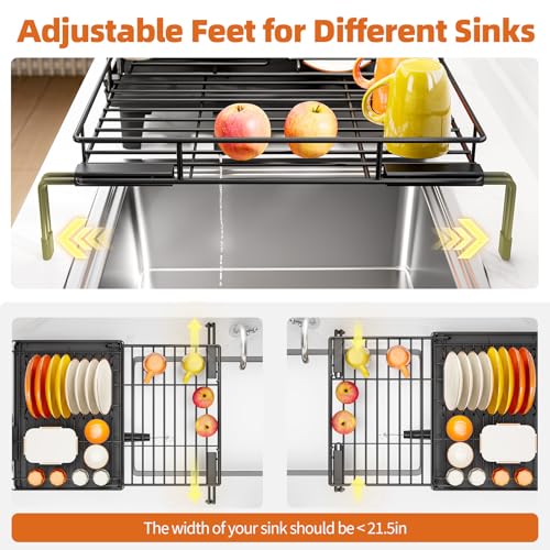 Urackify Dish Drying Rack - Large Dish Racks for Kitchen Counter, Extendable Sink Dish Drainer, Rustproof Dish Strainer with Utensil Holder, 1 Tier Black - My Kitchen Products