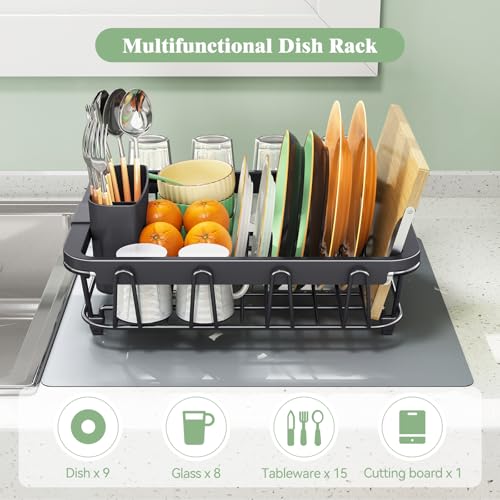 Urackify Expandable Dish Drying Rack Over The Sink, Adjustable Dish Rack in Sink, Rustproof Dish Drainer for Kitchen Counter, Dish Strainer with Utensil Holder (Black, Standard) - My Kitchen Products