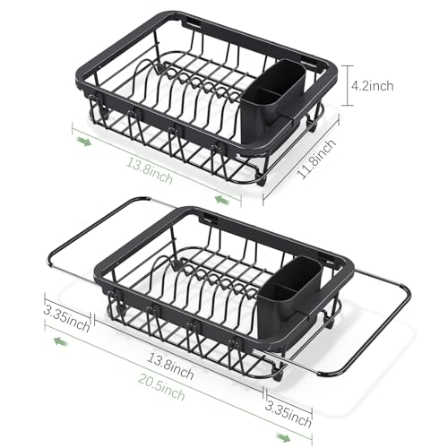 Urackify Expandable Dish Drying Rack Over The Sink, Adjustable Dish Rack in Sink, Rustproof Dish Drainer for Kitchen Counter, Dish Strainer with Utensil Holder (Black, Standard) - My Kitchen Products