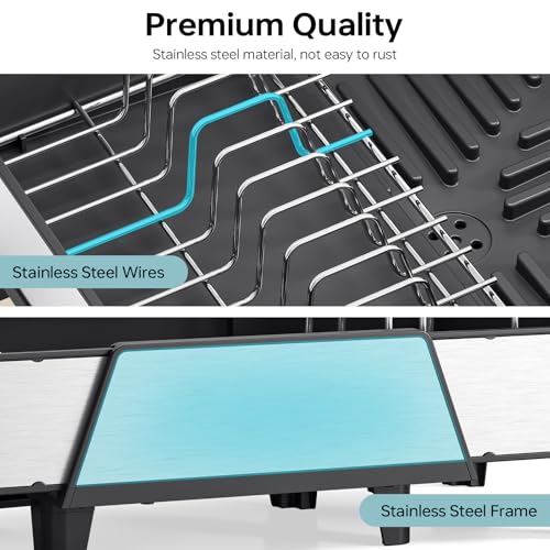 Urackify Large Dish Drying Rack - Triple Expandable Dish Rack for Kitchen Counter, Stainless Steel Sink Organization and Storage Essentials with Utensil & Pans Holder for Home and Appartment, Black - My Kitchen Products