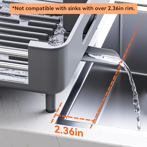 Urackify Stainless Steel Dish Drying Rack - Dish Drainer for Kitchen Counter, Extendable Drainboard with Foldable, Space-Saving Cup & Bowl Organizer, Includes Knife and Utensil Holder, Gray - My Kitchen Products