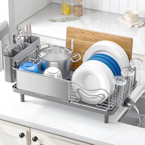 Urackify Stainless Steel Dish Drying Rack - Large Capacity Kitchen Counter Organizer with Drain Board, Utensil Holder & Detachable Cup Shelf, 304 Surgical-Grade Rust-Proof Dish Drainer, Easy Assembly - My Kitchen Products