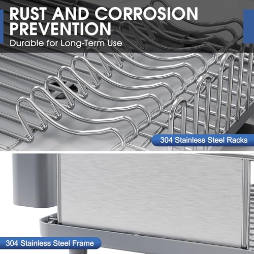 Urackify Stainless Steel Dish Drying Rack - Large Capacity Kitchen Counter Organizer with Drain Board, Utensil Holder & Detachable Cup Shelf, 304 Surgical-Grade Rust-Proof Dish Drainer, Easy Assembly - My Kitchen Products