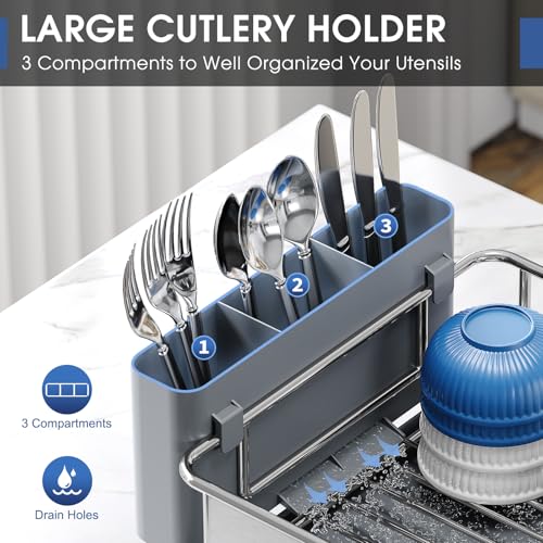 Urackify Stainless Steel Dish Drying Rack - Large Capacity Kitchen Counter Organizer with Drain Board, Utensil Holder & Detachable Cup Shelf, 304 Surgical-Grade Rust-Proof Dish Drainer, Easy Assembly - My Kitchen Products