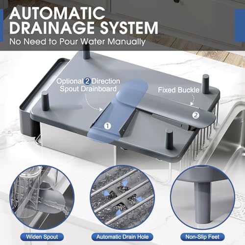 Urackify Stainless Steel Dish Drying Rack - Large Capacity Kitchen Counter Organizer with Drain Board, Utensil Holder & Detachable Cup Shelf, 304 Surgical-Grade Rust-Proof Dish Drainer, Easy Assembly - My Kitchen Products