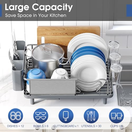Urackify Stainless Steel Dish Drying Rack - Large Capacity Kitchen Counter Organizer with Drain Board, Utensil Holder & Detachable Cup Shelf, 304 Surgical-Grade Rust-Proof Dish Drainer, Easy Assembly - My Kitchen Products