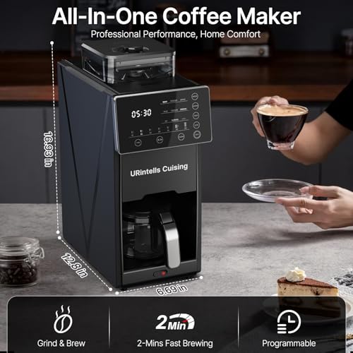 URintells Cuising Coffee Maker with Grinder, 22OZ Drip Coffee Maker with Glass Carafe and Removable Filter, Programmable Hot and Cold Bean to Cup Coffee Machine with Timer, Auto Shut Off - My Kitchen Products