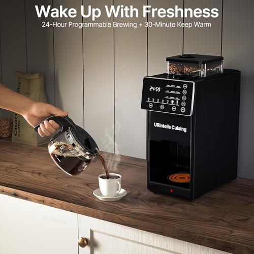 URintells Cuising Coffee Maker with Grinder, 22OZ Drip Coffee Maker with Glass Carafe and Removable Filter, Programmable Hot and Cold Bean to Cup Coffee Machine with Timer, Auto Shut Off - My Kitchen Products