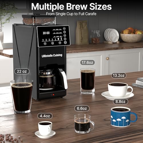 URintells Cuising Coffee Maker with Grinder, 22OZ Drip Coffee Maker with Glass Carafe and Removable Filter, Programmable Hot and Cold Bean to Cup Coffee Machine with Timer, Auto Shut Off - My Kitchen Products