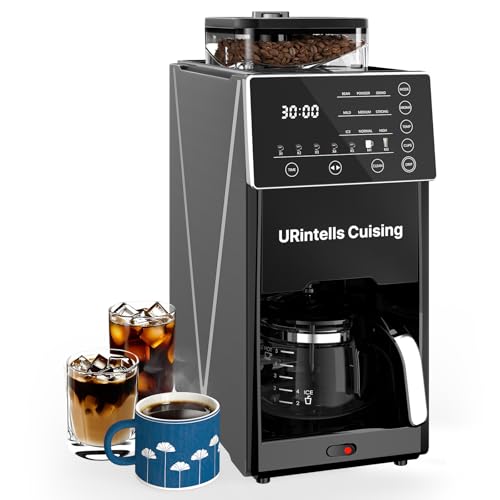 URintells Cuising Coffee Maker with Grinder, 22OZ Drip Coffee Maker with Glass Carafe and Removable Filter, Programmable Hot and Cold Bean to Cup Coffee Machine with Timer, Auto Shut Off - My Kitchen Products