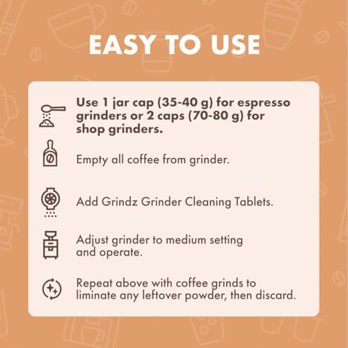 Urnex Grindz Professional Coffee Grinder Cleaning Tablets - 430 Grams - All Natural Food Safe Gluten Free - Cleans Burr and Casing - Help Extend Life of Your Grinder - My Kitchen Products