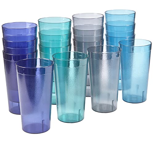 US Acrylic Cafe Plastic Reusable Tumblers (Set of 16) 20-ounce Water Cups Coastal Colors | Restaurant Style Drinking Glasses Value Set, Stackable, BPA-free, Made in the USA | Top-rack Dishwasher Safe - My Kitchen Products
