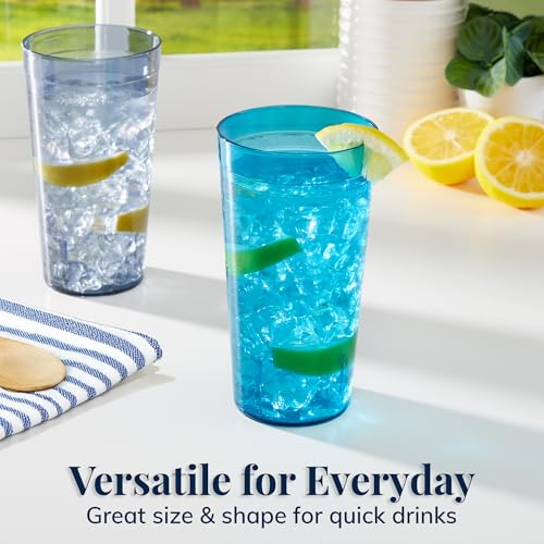 US Acrylic Cafe Plastic Reusable Tumblers (Set of 16) 20-ounce Water Cups Coastal Colors | Restaurant Style Drinking Glasses Value Set, Stackable, BPA-free, Made in the USA | Top-rack Dishwasher Safe - My Kitchen Products
