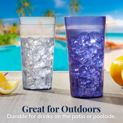 US Acrylic Cafe Plastic Reusable Tumblers (Set of 16) 20-ounce Water Cups Coastal Colors | Restaurant Style Drinking Glasses Value Set, Stackable, BPA-free, Made in the USA | Top-rack Dishwasher Safe - My Kitchen Products