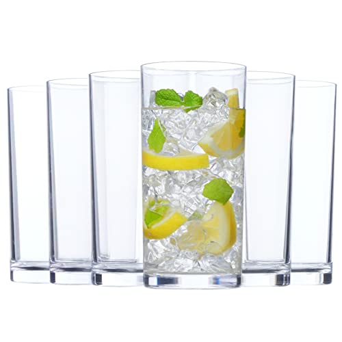 US Acrylic Classic Clear Plastic Reusable Drinking Glasses (Set of 6) 16oz Water Cups | BPA-Free Tumblers, Made in USA | Top-Rack Dishwasher Safe - My Kitchen Products