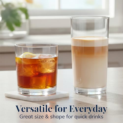 US Acrylic Classic Clear Plastic Reusable Drinking Glasses (Set of 8) 12oz Rocks & 16oz Water Cups | BPA-Free Tumblers, Made in USA | Top-Rack Dishwasher Safe - My Kitchen Products