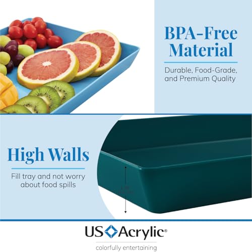 US Acrylic Coastal Plastic Serving Trays (Set of 4) 15” x 10” | Large Unbreakable Reusable Rectangular Party Platters | Serve Appetizers, Fruit, Veggies, & Desserts | BPA-Free & Made in USA - My Kitchen Products