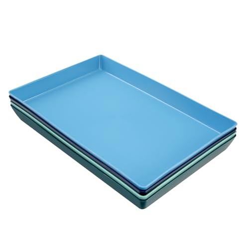 US Acrylic Coastal Plastic Serving Trays (Set of 4) 15” x 10” | Large Unbreakable Reusable Rectangular Party Platters | Serve Appetizers, Fruit, Veggies, & Desserts | BPA-Free & Made in USA - My Kitchen Products