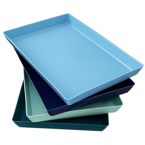 US Acrylic Coastal Plastic Serving Trays (Set of 4) 15” x 10”, Large Unbreakable Reusable Rectangular Party Platters, Serve