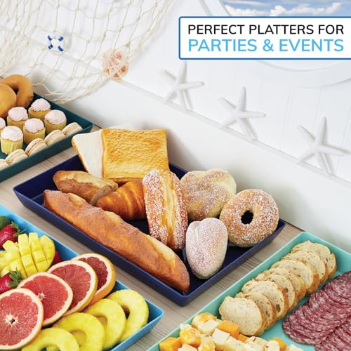US Acrylic Coastal Plastic Serving Trays (Set of 4) 15” x 10” | Large Unbreakable Reusable Rectangular Party Platters | Serve Appetizers, Fruit, Veggies, & Desserts | BPA-Free & Made in USA - My Kitchen Products