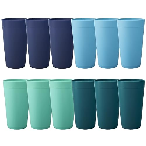 US Acrylic Newport 20 ounce Unbreakable Plastic Stackable Water Tumblers in 4 Coastal Colors | Set of 12 Drinking Cups | Reusable, BPA-free, Made in the USA, Top-rack Dishwasher and Microwave Safe - My Kitchen Products