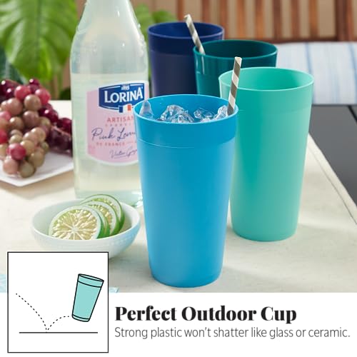 US Acrylic Newport 20 ounce Unbreakable Plastic Stackable Water Tumblers in 4 Coastal Colors | Set of 12 Drinking Cups | Reusable, BPA-free, Made in the USA, Top-rack Dishwasher and Microwave Safe - My Kitchen Products