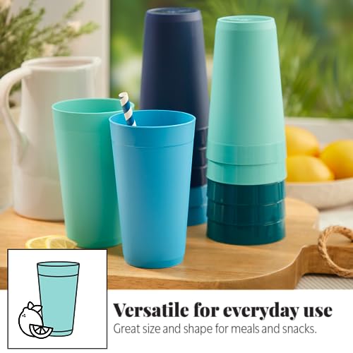 US Acrylic Newport 20 ounce Unbreakable Plastic Stackable Water Tumblers in 4 Coastal Colors | Set of 12 Drinking Cups | Reusable, BPA-free, Made in the USA, Top-rack Dishwasher and Microwave Safe - My Kitchen Products