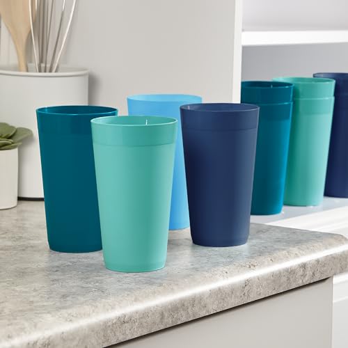US Acrylic Newport 20 ounce Unbreakable Plastic Stackable Water Tumblers in 4 Coastal Colors | Set of 12 Drinking Cups | Reusable, BPA-free, Made in the USA, Top-rack Dishwasher and Microwave Safe - My Kitchen Products