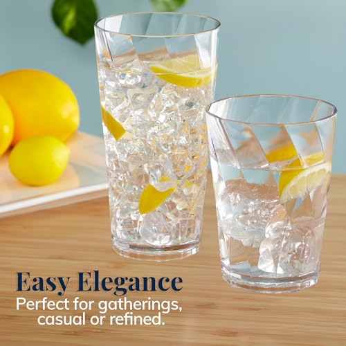 US Acrylic Optix Plastic Reusable Drinking Glasses (Set of 16) 14oz Rocks & 20oz Water Cups in Clear | BPA-Free Tumblers, Made in USA | Top-Rack Dishwasher Safe - My Kitchen Products