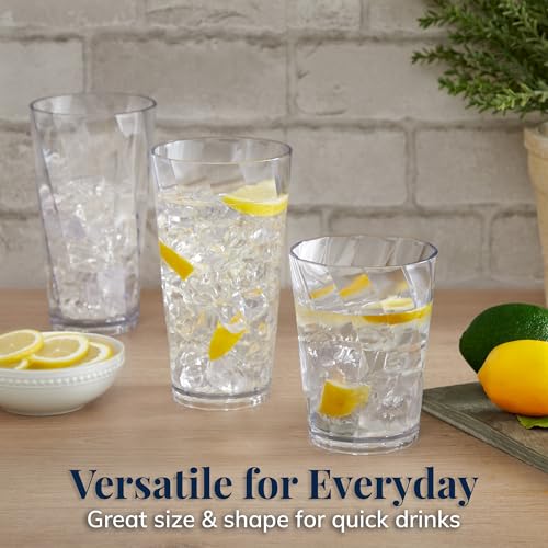 US Acrylic Optix Plastic Reusable Drinking Glasses (Set of 16) 14oz Rocks & 20oz Water Cups in Clear | BPA-Free Tumblers, Made in USA | Top-Rack Dishwasher Safe - My Kitchen Products