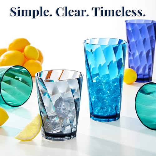 US Acrylic Optix Plastic Reusable Drinking Glasses (Set of 16) 14oz Rocks & 20oz Water Cups in Coastal Colors | BPA-Free Tumblers, Made in USA | Top-Rack Dishwasher Safe - My Kitchen Products