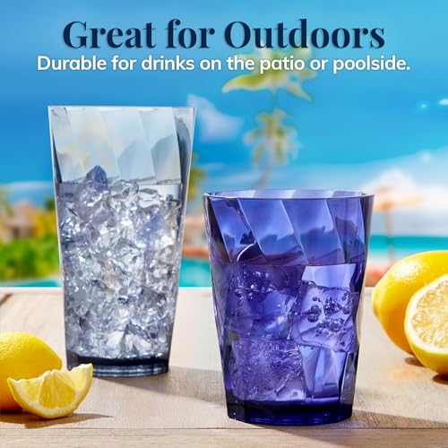 US Acrylic Optix Plastic Reusable Drinking Glasses (Set of 16) 14oz Rocks & 20oz Water Cups in Coastal Colors | BPA-Free Tumblers, Made in USA | Top-Rack Dishwasher Safe - My Kitchen Products