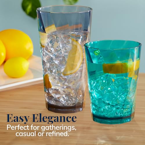 US Acrylic Optix Plastic Reusable Drinking Glasses (Set of 16) 14oz Rocks & 20oz Water Cups in Coastal Colors | BPA-Free Tumblers, Made in USA | Top-Rack Dishwasher Safe - My Kitchen Products