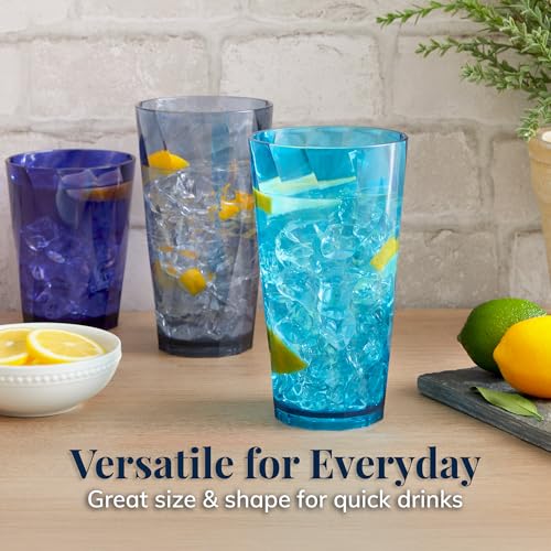 US Acrylic Optix Plastic Reusable Drinking Glasses (Set of 16) 14oz Rocks & 20oz Water Cups in Coastal Colors | BPA-Free Tumblers, Made in USA | Top-Rack Dishwasher Safe - My Kitchen Products