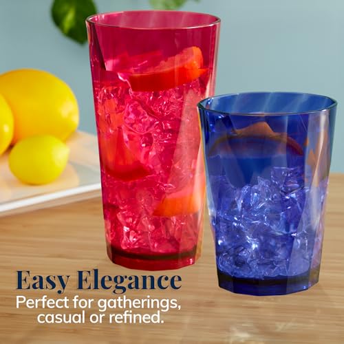 US Acrylic Optix Plastic Reusable Drinking Glasses (Set of 16) 14oz Rocks & 20oz Water Cups in Jewel Tone Colors | BPA-Free Tumblers, Made in USA | Top-Rack Dishwasher Safe - My Kitchen Products