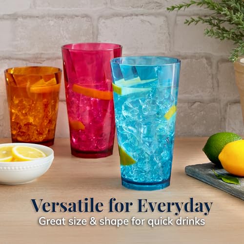 US Acrylic Optix Plastic Reusable Drinking Glasses (Set of 16) 14oz Rocks & 20oz Water Cups in Jewel Tone Colors | BPA-Free Tumblers, Made in USA | Top-Rack Dishwasher Safe - My Kitchen Products