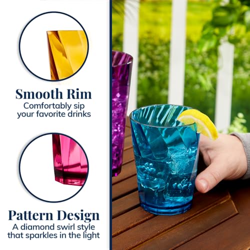 US Acrylic Optix Plastic Reusable Drinking Glasses (Set of 16) 14oz Rocks & 20oz Water Cups in Jewel Tone Colors | BPA-Free Tumblers, Made in USA | Top-Rack Dishwasher Safe - My Kitchen Products