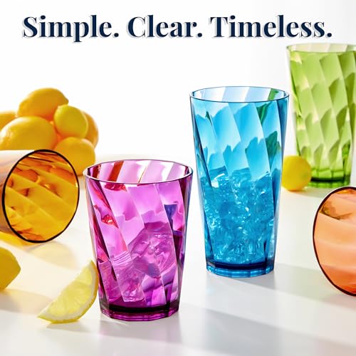 US Acrylic Optix Plastic Reusable Drinking Glasses (Set of 16) 14oz Rocks & 20oz Water Cups in Jewel Tone Colors | BPA-Free Tumblers, Made in USA | Top-Rack Dishwasher Safe - My Kitchen Products