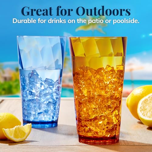 US Acrylic Optix Plastic Reusable Drinking Glasses (Set of 8) 20oz Water Cups in Jewel Tone Colors | BPA-Free Tumblers, Made in USA | Top-Rack Dishwasher Safe - My Kitchen Products