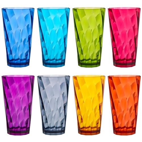US Acrylic Optix Plastic Reusable Drinking Glasses (Set of 8) 20oz Water Cups in Jewel Tone Colors | BPA-Free Tumblers, Made in USA | Top-Rack Dishwasher Safe - My Kitchen Products