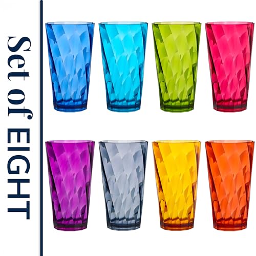 US Acrylic Optix Plastic Reusable Drinking Glasses (Set of 8) 20oz Water Cups in Jewel Tone Colors | BPA-Free Tumblers, Made in USA | Top-Rack Dishwasher Safe - My Kitchen Products